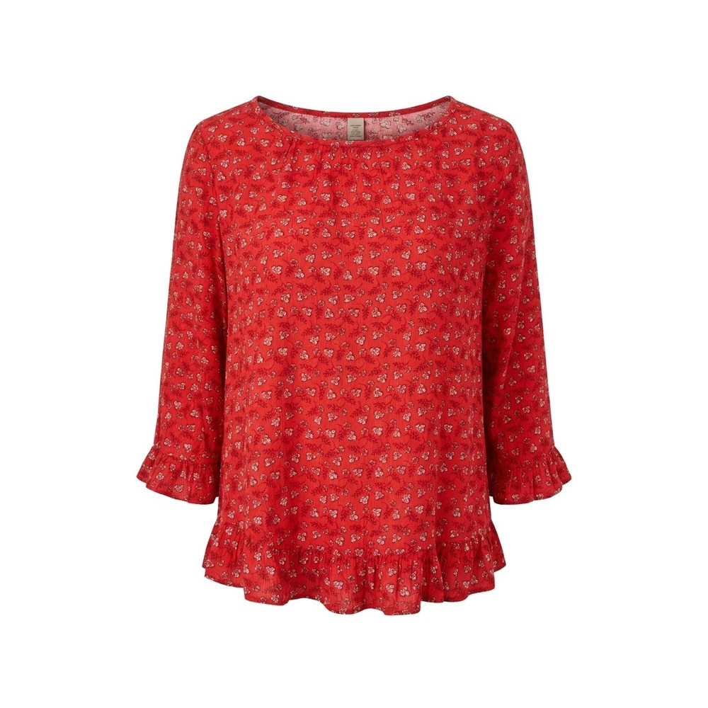 GAP Redβ Floral Ruffle Hem 3/4 Sleeve Blouse Top XS